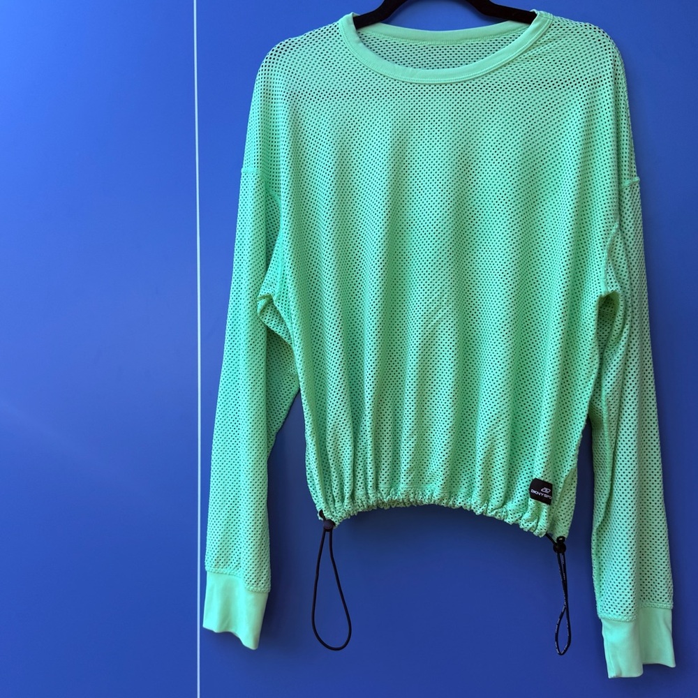 DKNY Sport Vintage Neon Mesh Oversized Drawstring Sweatshirt Top